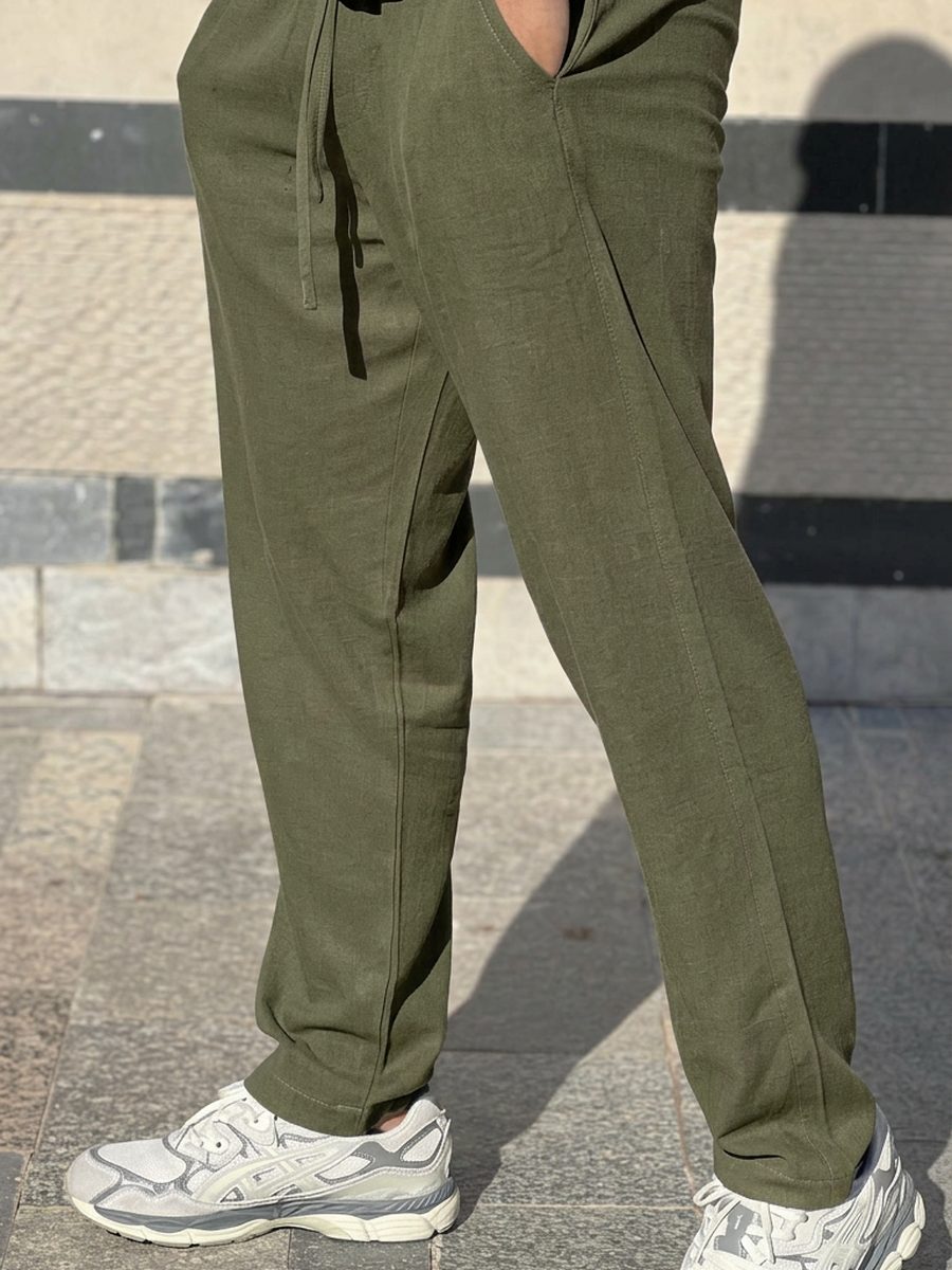 Pantalon lin Vert Kaki
